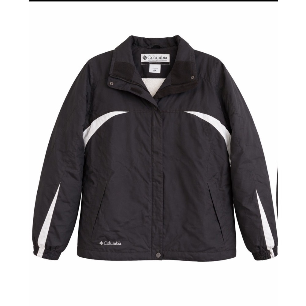 Columbia Sportswear Womens Black Sherpa Lined Winter Jacket White Accents Large - Picture 1 of 7